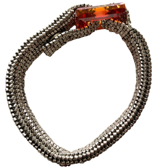 bracelet 7" strand glass seed beads handmade w/square glass clasp silver red - Picture 8 of 16